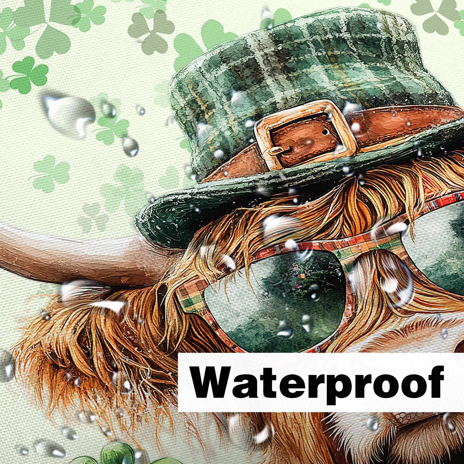 St. Patrick's Day Highland Cow Retro Shower Curtain, Funny Animals Green Clover Board Spring Farmhouse Bathroom Bathtubs Decor, Polyester Shamrock Leaves Bathroom Accessories with Hooks, 69X75in