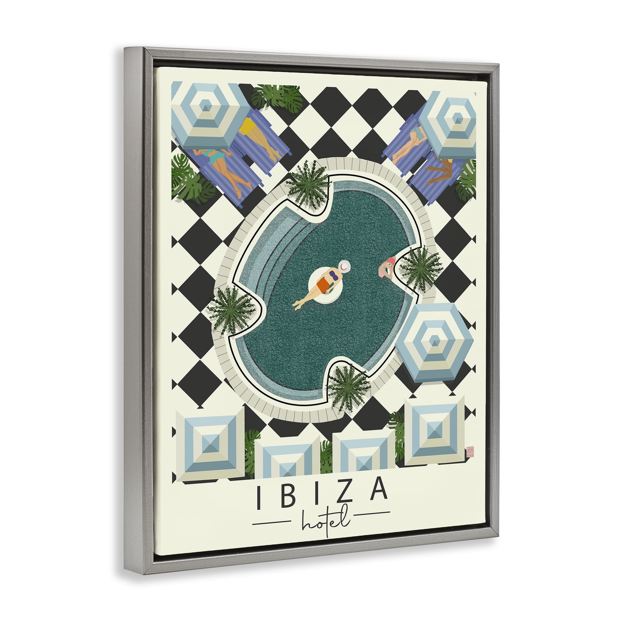 Stupell Industries Ibiza Hotel Aerial Pool Gray Framed Floater Canvas Wall Art, design by Jen Bucheli