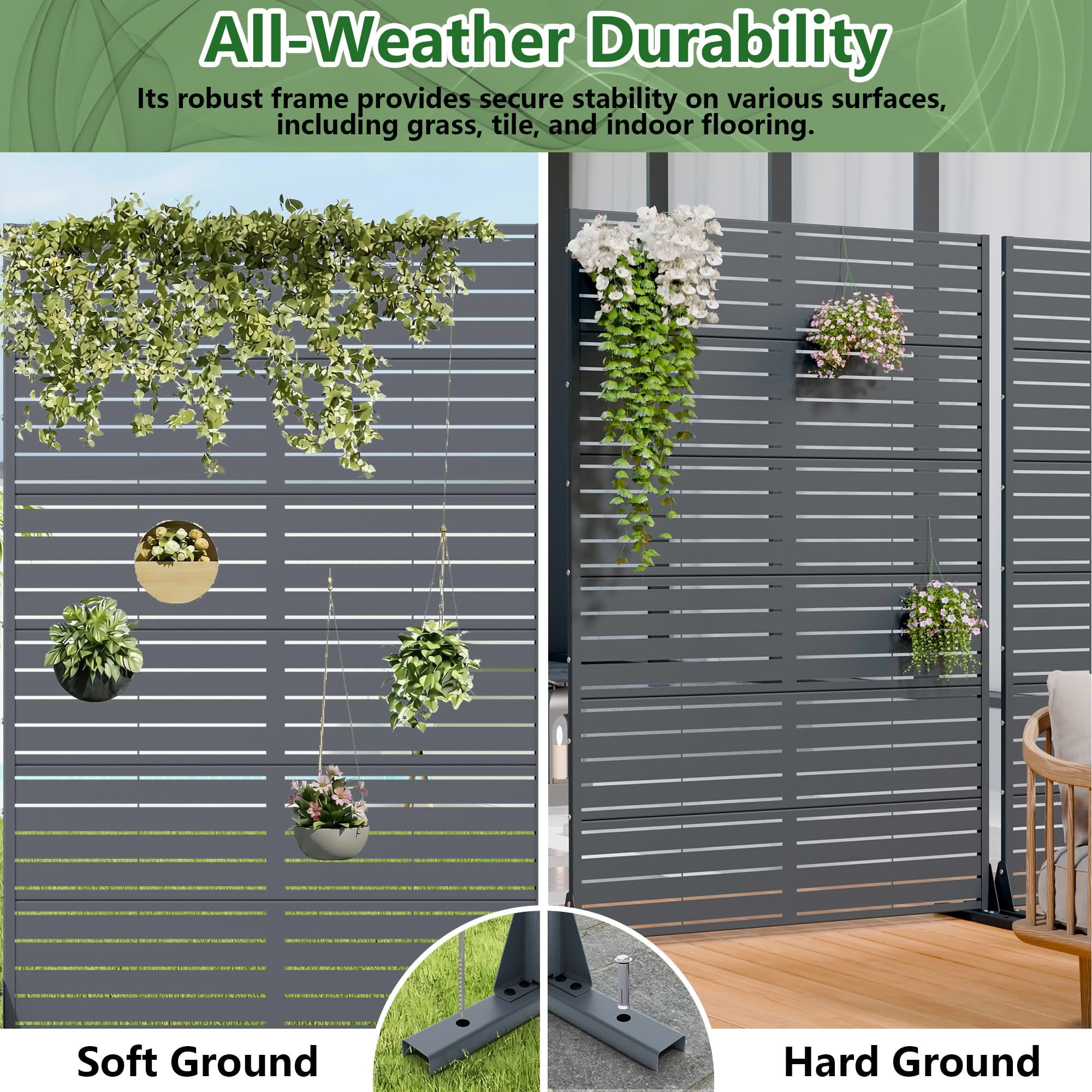 MAYEERTY 2-Piece Outdoor Metal Privacy Screen 6ft × 4ft Cambrian Rock Gray, 6-Panel Classic Louvered, Weatherproof for Patio
