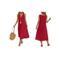 thumbnail image 3 of Dresses for Women Spring Summer Sleeveless V Neck Cotton Beach Casual Dress Wine Red XL, 3 of 7