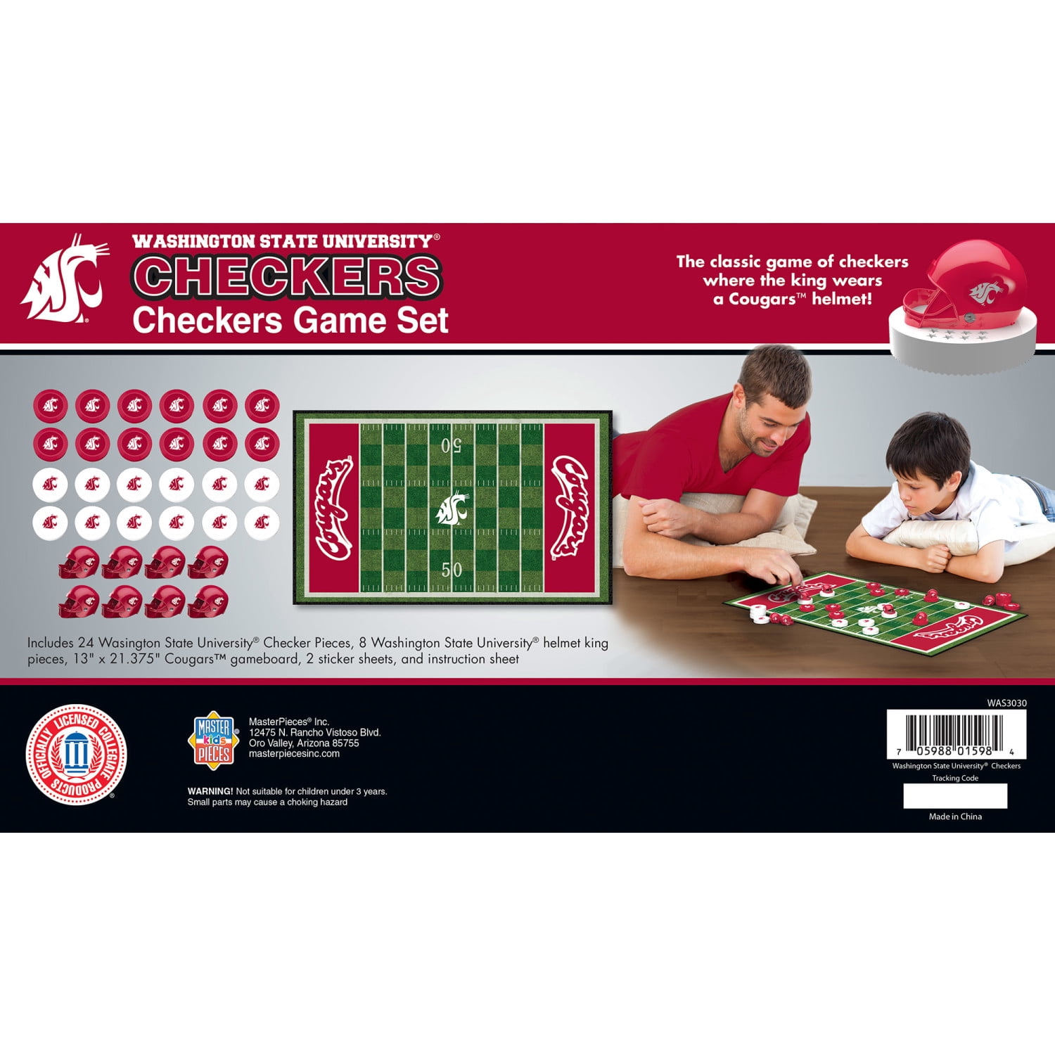 MasterPieces Officially licensed NCAA Washington State Cougars Checkers Board Game for Families and Kids ages 6 and Up