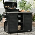 thumbnail image 3 of 78.3" Outdoor Kitchen Island with Foldable Grill Table, Wooden Outdoor Grill Cart with Trash Can Storage & Stainless Steel Top, Outdoor Bar Cart, Pizza Oven Table for Lawn & Garden, Black, 3 of 6