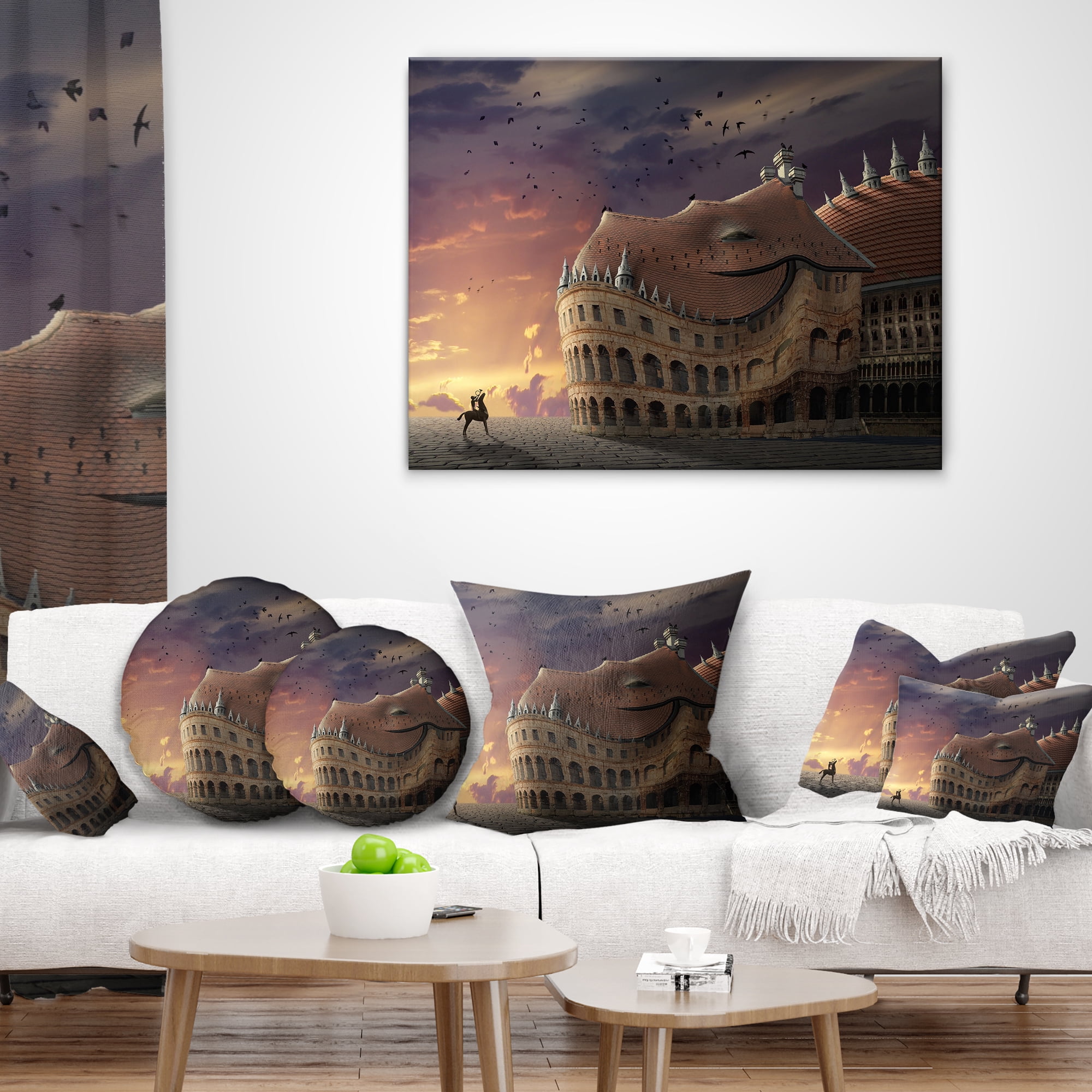 Designart Wake Up Dragon Collage - Landscape Printed Throw Pillow - 16x16