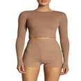 thumbnail image 2 of PENGXIANG Femmes Manches Longues Crop Tops Col Rond Slim Fit Tops Exposés Bas de Nombril Chemises, 2 of 7