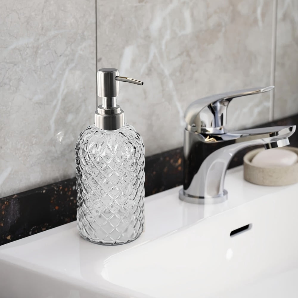 ATJIA 1/2 Pack 16 Oz Glass Refillable Soap Dispenser with Rustproof Stainless Steel Pump for Kitchen and Bathroom
