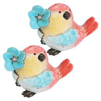 ICERUN 2Pcs Garden Statues,Red Bird Sculpture Resin Animals,Floral Crown Bird Garden Decor for Outside,Style3