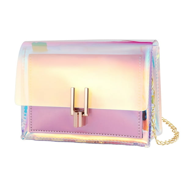 BESTOYARD Bolso transparente para mujer, con cadena de colores, minibolso de gelatina transparente (rosa)