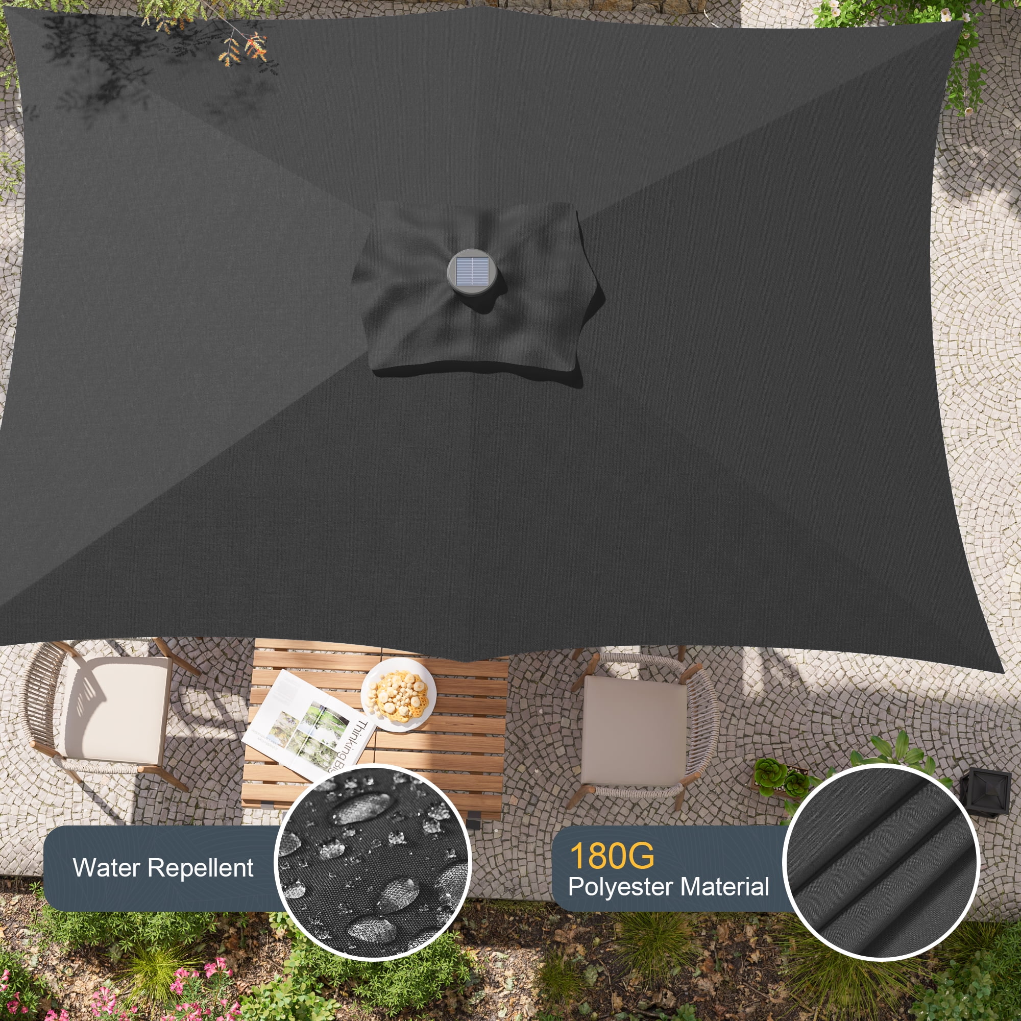 ACEGOSES 10 x 6.5ft LED Rectangle Outdoor Patio Deck Market Outside Table Umbrellas with Non-Fading Polyester canopy,Black