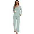 thumbnail image 3 of GEX Womens Bamboo Viscose Pajamas Super Buttery Soft 2 Piece PJ Set Button Long Sleeve Sleepwear Set (Sage Green L), 3 of 6