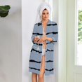 thumbnail image 4 of Zipper Robes for Women Lightweight Loose Fit Summer Bathrobes for Women Zipper Front 3/4 Length Sleeve Knee Length Striped Casual Sleepwear Nightgown with Pockets Blue S, 4 of 7