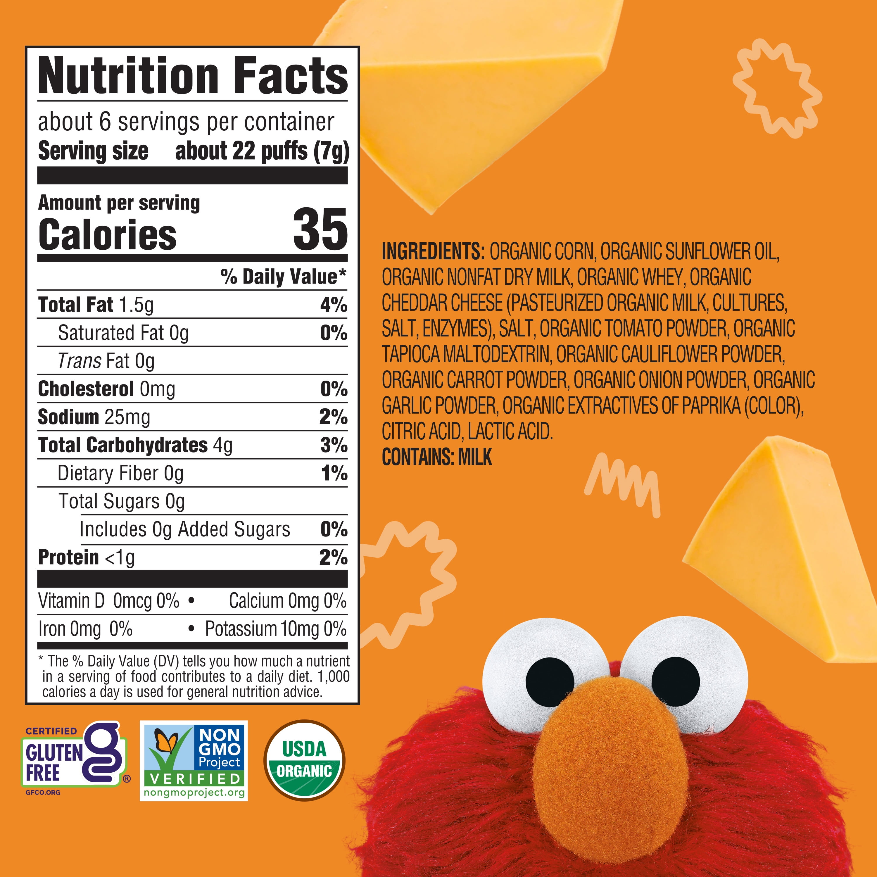(4 pack) Earth's Best Organic Baby Toddler Snack Cheddar Veggie Puffs, 1.55 oz Bag