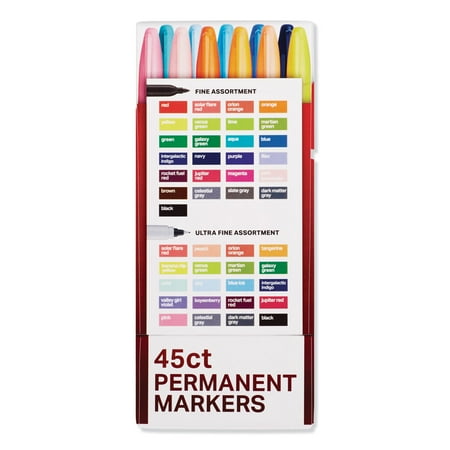 Sharpie Permanent Markers, Fine and Ultra-Fine Tips, Cosmic Colors, 45 Count