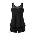 thumbnail image 5 of Women's Mesh Racerback Tankini Set, Black Sheer Neckline Top with Drawstring Boyshort, Tummy Control Modest Swimwear, 5 of 6