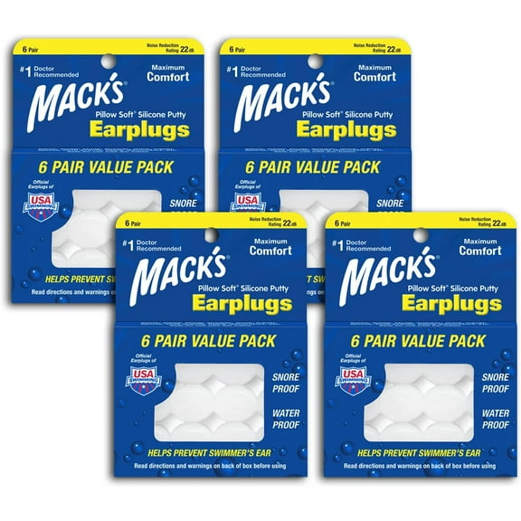 Mack's Pillow Soft Silicone Earplugs - 6 Pair (Pack of 4), Value Pack – The Original Moldable Silicone Putty Ear Plugs for Sleeping, Snoring, Swimming, Travel, Concerts and Studying