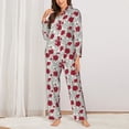 thumbnail image 2 of Fotbe Leaves And Anemone Flowers In Red Grey Conjunto de Pijama de Manga Larga para Mujer con Estampado, Ropa de Dormir de 2 Piezas, Conjunto de Casa Suave y Cómodo con Bolsillos-Large, 2 of 7