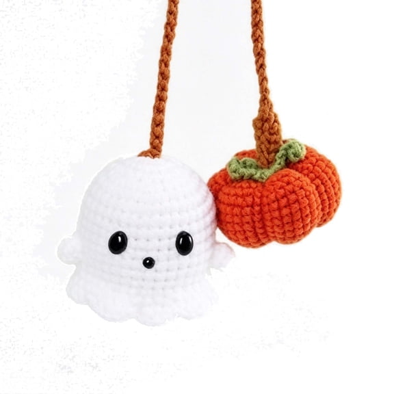 Crochet Ghost Pumpkin Keychain Halloween Cute Bag Charm Handmade Knitted Pendant Set For Backpack Purse Keys(Write)