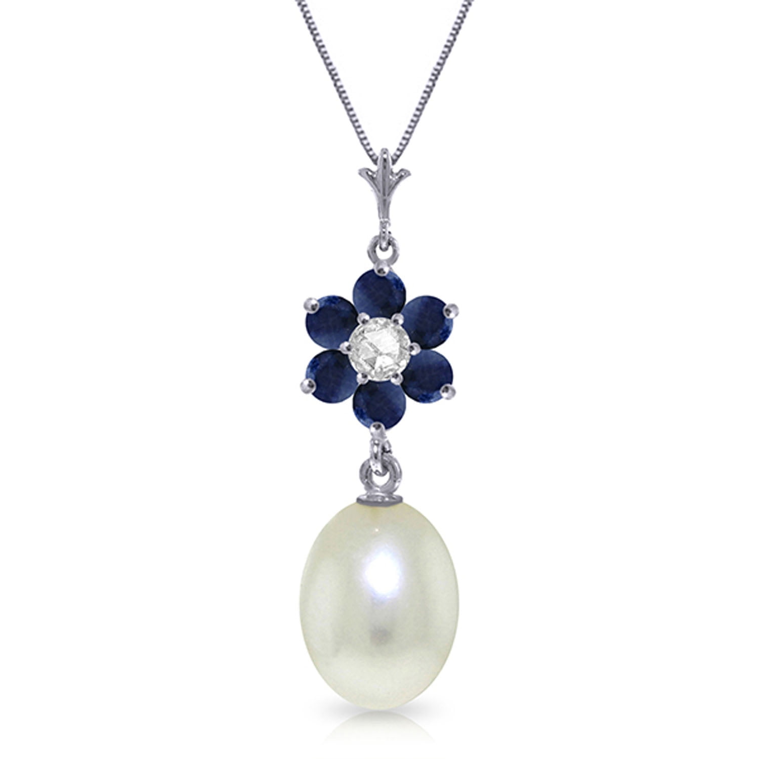 Galaxy Gold 14K Solid Gold Natural Pearl Pendant Necklace for Women - White Gold Fine Jewelry