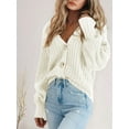 thumbnail image 2 of Women'S Chunky Knit Open Front Sweater Long Sleeve Button Loose Short Cardigan Outerwear Coats White XXL, 2 of 4