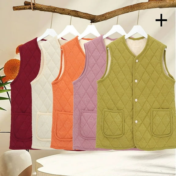 Nfurl Quilted Vests for Women Plus Size Warm Fleece Lined Sleeveless Jackets Casual Solid Color Button Vest with Pockets Fall Coats Green XXXL