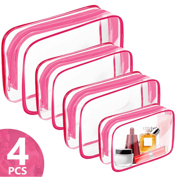 Clear Makeup Bag – 4Pack Travel Toiletry Cosmetic Bag, Portable & Waterproof Makeup Organizer, Small Transparent Makeup Pouch for Men/Women