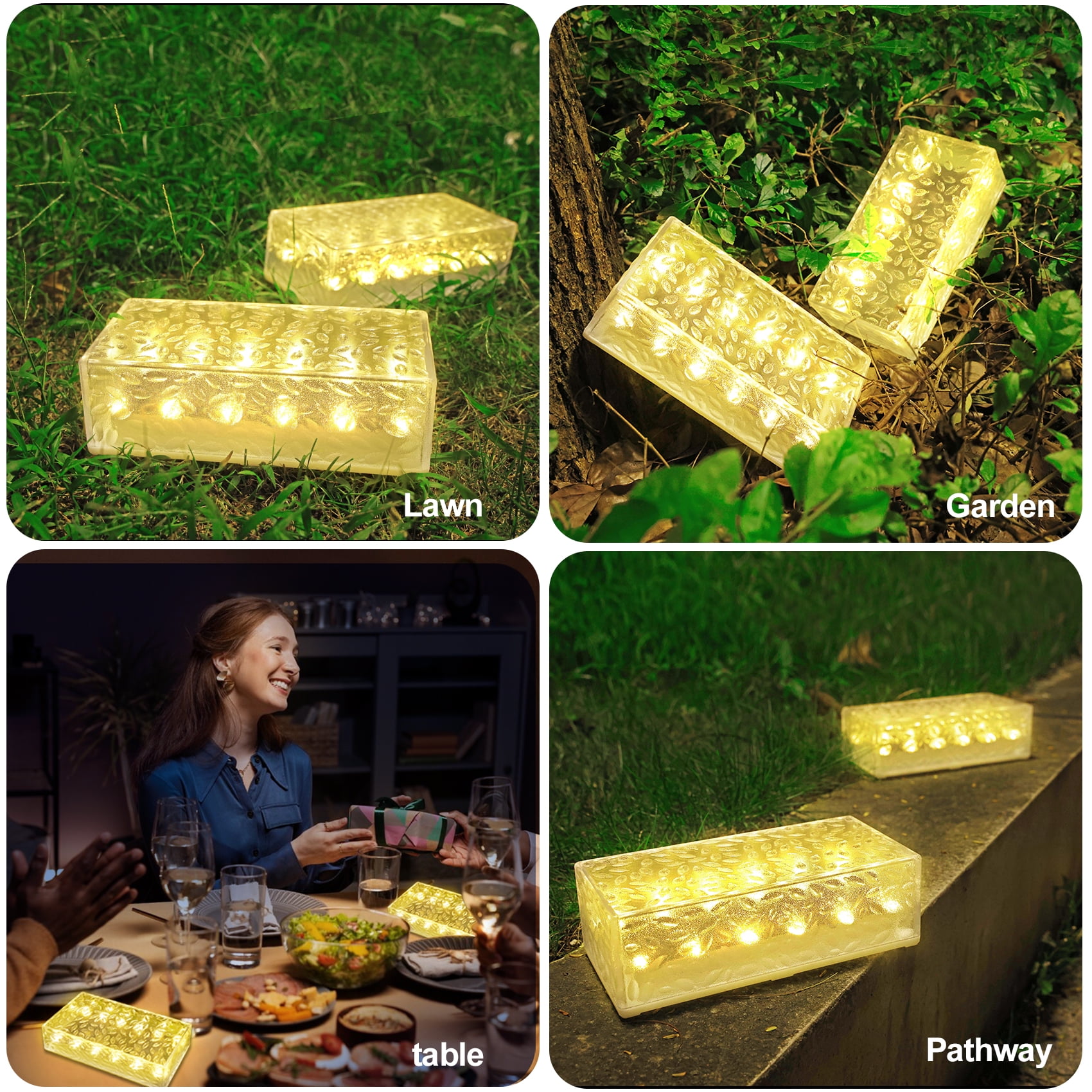 8"X4" Solar Brick Lights, 2 Pack Outdoor Solar Lights, Pavers Lights,Solar Pathway Lights Outdoor Waterproof for Garden Courtyard Pathway, Ice Rock Cube Lights (Warm White)