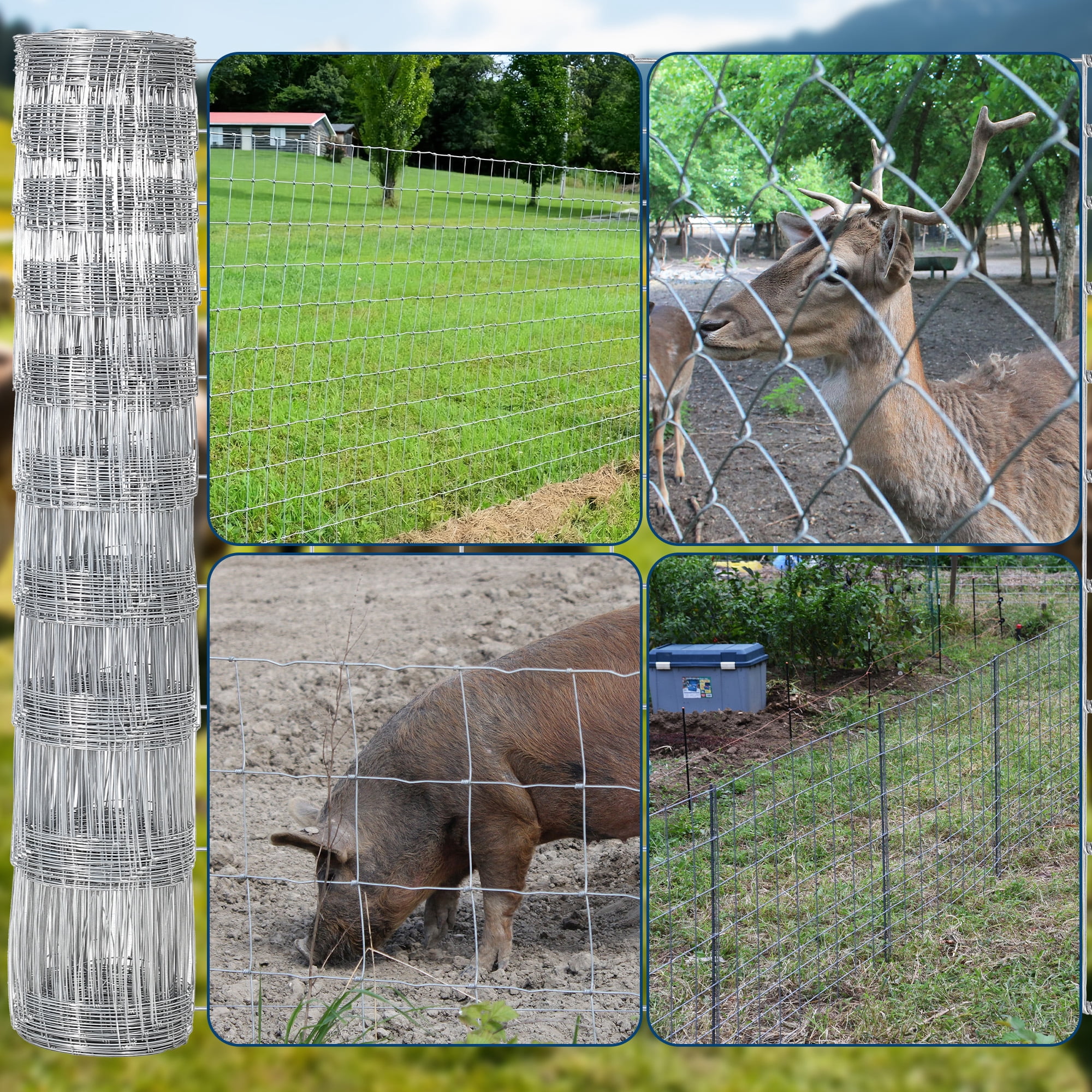Gaderth 6Ft x 100Ft Heavy-Duty Galvanized Wire Livestock Fence, Durable Metal Mesh for Cattle, Goat & Deer Protection, Corrosion-Resistant Farm & Yard Barrier