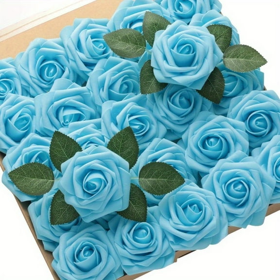 50pcs Blue Artificial Roses Flowers Real Looking Rose Artificial Foam Rose Decoration DIY for Wedding Arrangements Party Home Decorations