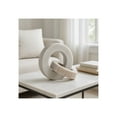 thumbnail image 2 of Marble Double Ring Sculpture for Home and Bathroom Decor - Decorative Office Accent for Desk, Shelf, or Coffee Table - Intertwined Statue Ornament for Living Room Decor - 6", White & Beige, 2 of 11
