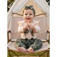 thumbnail image 5 of RUINIXCW Baby Girl Fall Outfits Bow Print Long Sleeve Romper Camouflage Pants and Bow Headband 3 Piece Set, 5 of 7