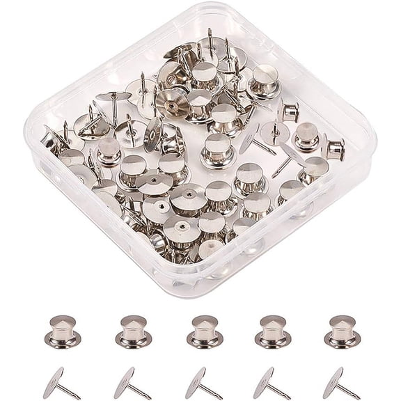 60 Count Platinum colors Clutch Pin Backs with Tie Tacks Blank Pins Kit Locking Bulk Metal Pin Keepers Locking Clasp with Storage Case