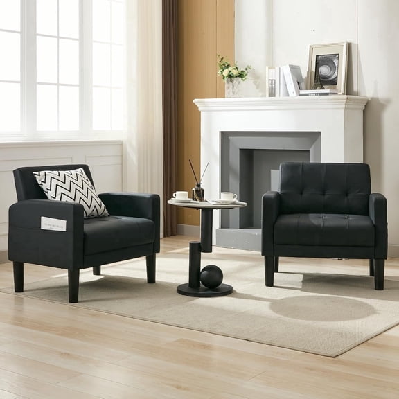LAZZO Accent Chair Set of 2, Mid-Century Modern Upholstered Armchair for Living Room & Office, Black