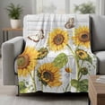 thumbnail image 2 of Yellow Sunflowers Blanket Soft Cozy Warm Throw Blanket for Couch, Plush Fuzzy Flannel Fleece Blankets for Sofa, Vintage Country Flowers Butterfly Wood Board Bed Blankets Gifts for Men, 50"x60", 2 of 9