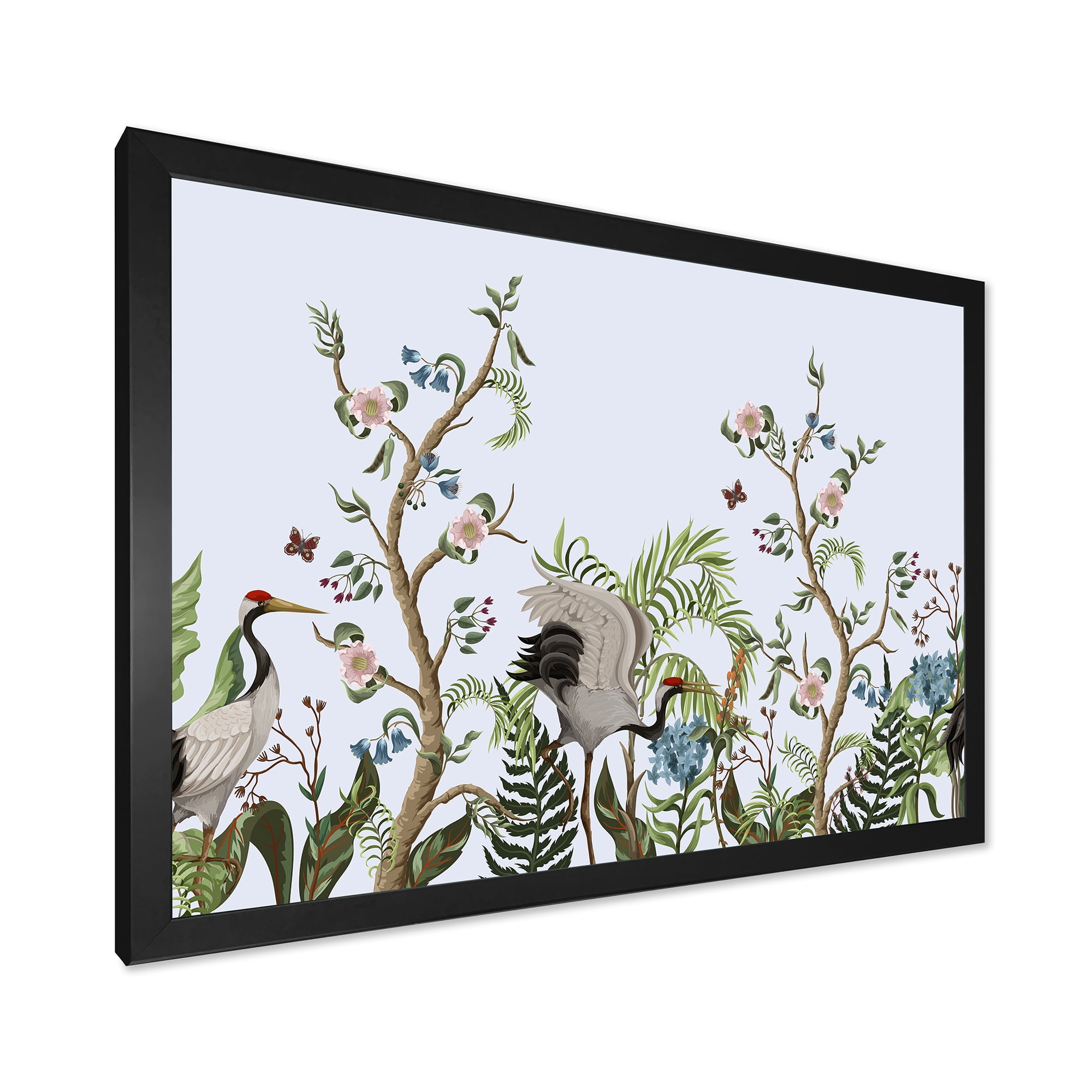 Designart 'Border With Peonies and Cranes In Chinoiserie Style' Traditional Framed Art Print