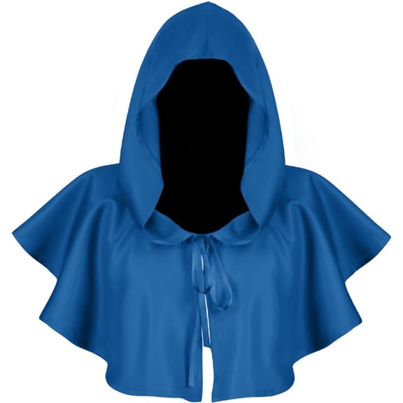 Xfvqtps Men and Women Hood Cloak Short Neck Strap Medieval Wizard Renaissance Hoodie Cape Blue