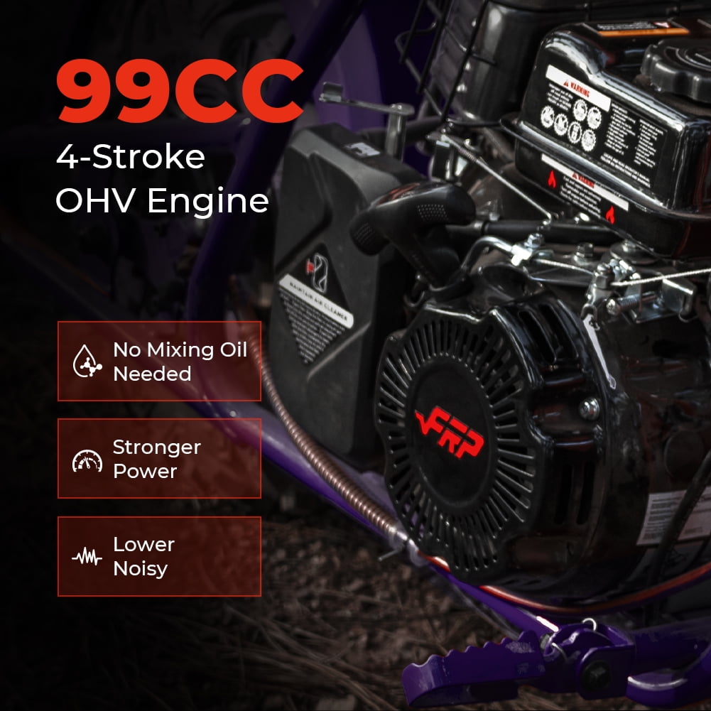 99CC 4-Stroke Gas Mini Dirt Bike for 13+, 28MPH Off-Road Mini Bike w/ Hydraulic Brakes, Front Suspension Fork, SUNF All-Terrain Tires, Headlight, Neck Gaiter & Tool Kit, 220LB Capacity - Purple