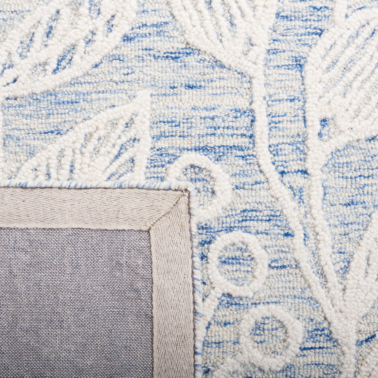 SAFAVIEH Jardin Natalie Floral Wool Area Rug, Blue/Ivory, 3' x 5'
