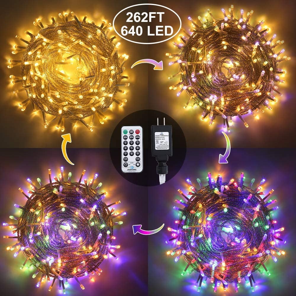 Ollny Outdoor String Lights 262FT 640 LED Christmas Fairy Twinkle