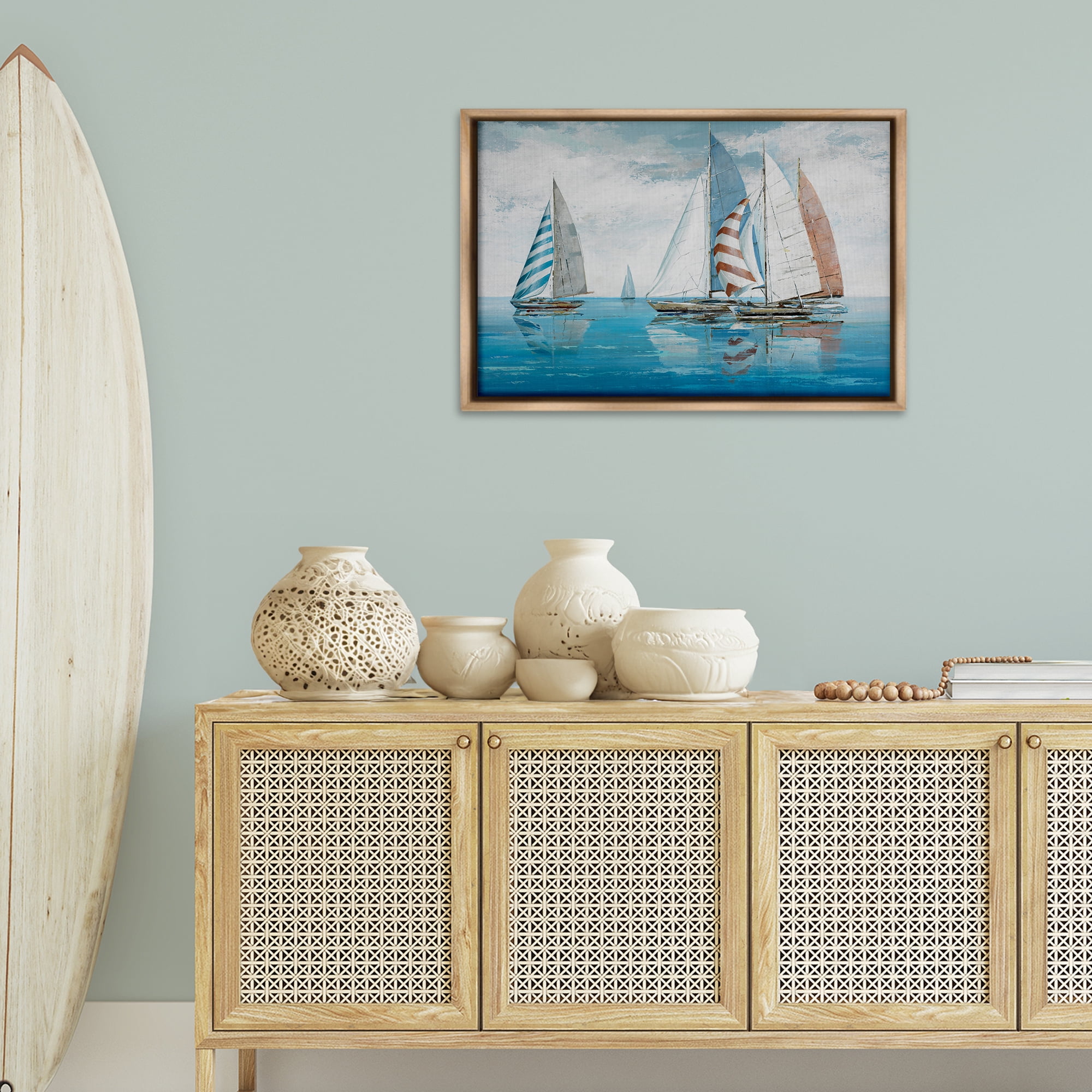 Stupell Industries Maritime Ocean Yachts Nautical & Beach Painting Brown Floater Framed Canvas Art Print Wall Art, 31 x 21
