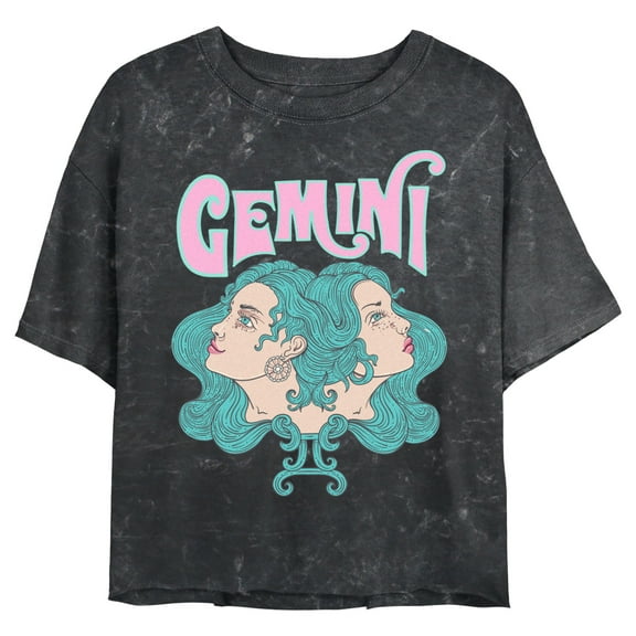 Junior's Lost Gods Zodiac Gemini Art Symbol Graphic Crop T-Shirt Black Medium