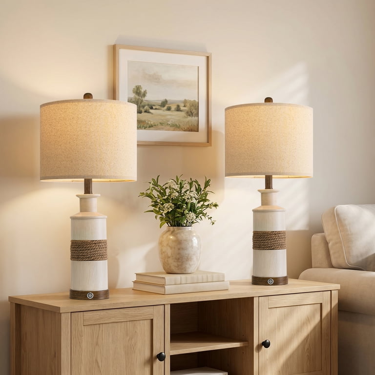 Oneach Farmhouse Table Lamp Set of 2, 24.25", Resin photo 6