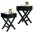thumbnail image 1 of Gymax Ensemble de 2 Tables de Chevet en Forme de X avec Tiroir Noir, 1 of 5