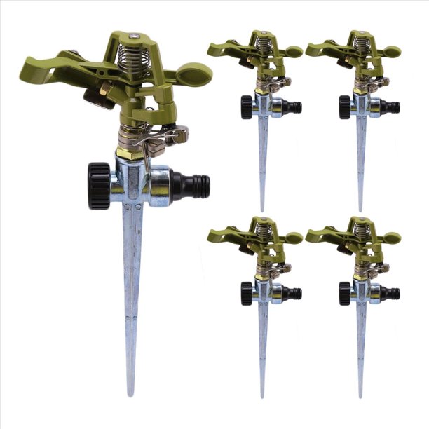 5X Aspersor de Pulverización de Riego Rotativo de 360 Grados para Césped, Jardín, Jardín, Pasto O Césped Rociador de Rociadores de Agua de Manguera de PúAs de Impulso de Metal