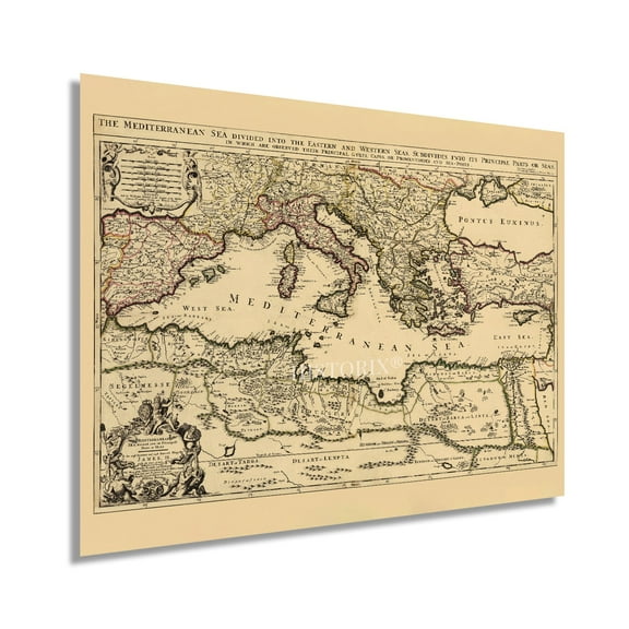 HISTORIX 1680 Mediterranean Sea Vintage Map Poster Wall Art Print, 18 x 24 Inch