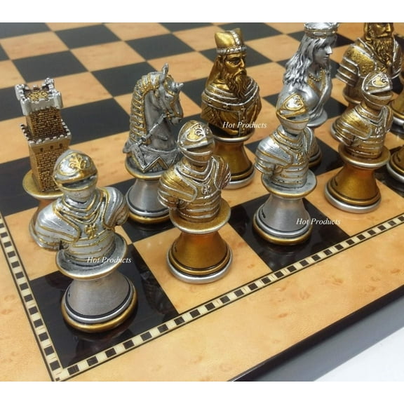 Medieval Times Crusades Busts GOLD SILVER Chess Set Walnut Maple Color BD 15"