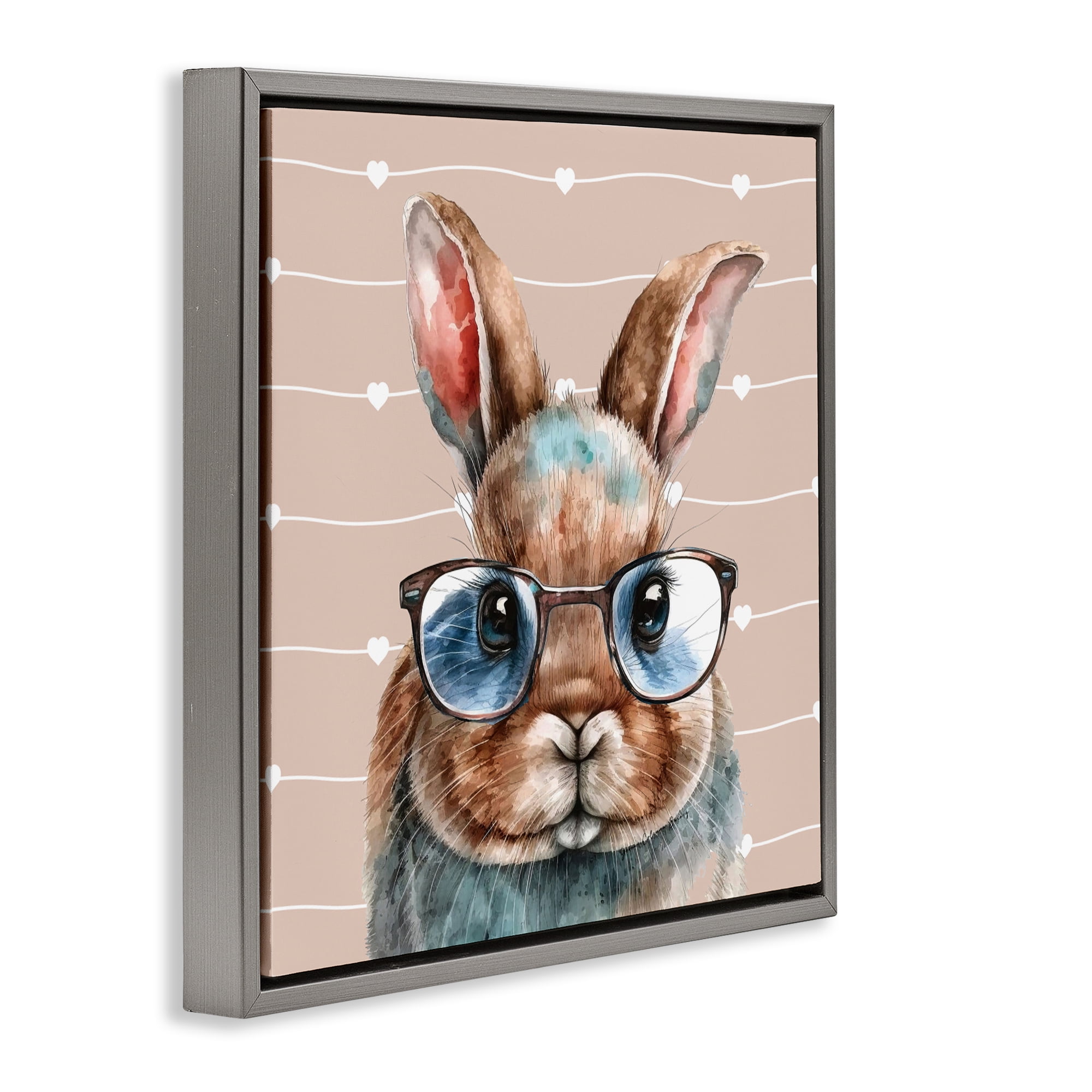 Stupell Industries Buster Rabbit with Specs Gray Framed Floater Canvas Wall Art, design by Yvonne Coleman Burney