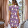 thumbnail image 3 of SEANATIVE Nightgowns for Women Soft Sleepwear Short Sleeves Nightshirt Button Design Casual Sleepdress Knee Length Comfy Pajama Dress House Coats, M, Easter Bunny Rabbit Tulip Flower Violet, 3 of 7