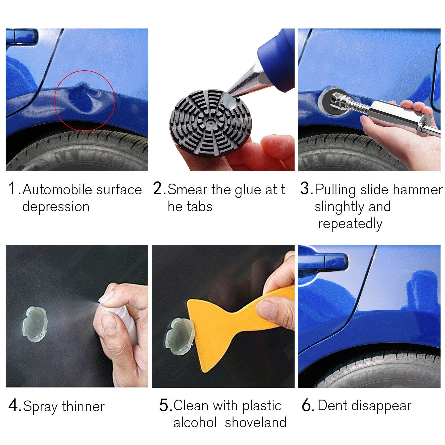 Paintless Dent Repair Puller Kit - Puller Grip PRO Slide Hammer T-Bar ...