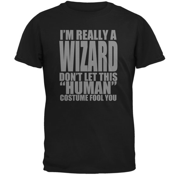 Halloween Human Wizard Costume Mens T Shirt Black LG