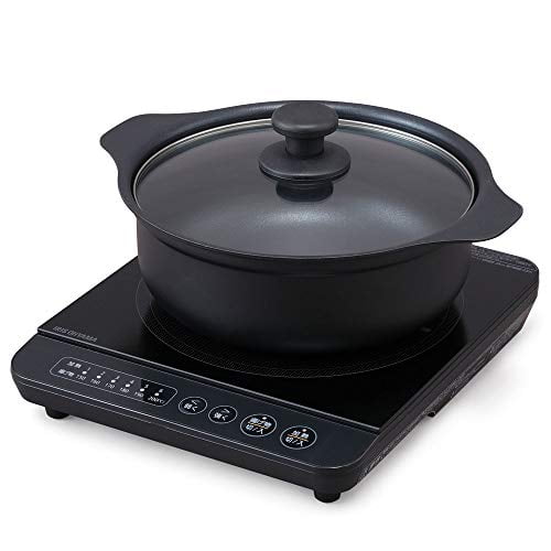 Iris Ohyama IH Cooking Heater Desktop 1400W Pot Set 2020 Model Black IHKP-T3724-B