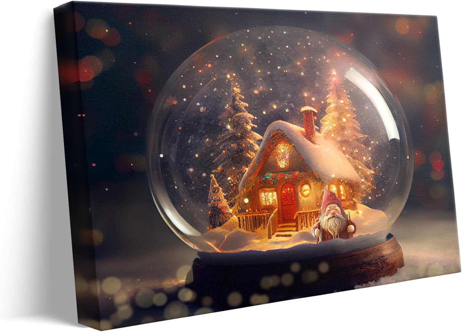 Christmas canvas wall art decor, Festive Cabin with Santa Canvas Print, Winter Holiday Decor for Living Room, Bedroom or Office, Adds a Magical Christmas Atmosphere to Your Home 24X30inch